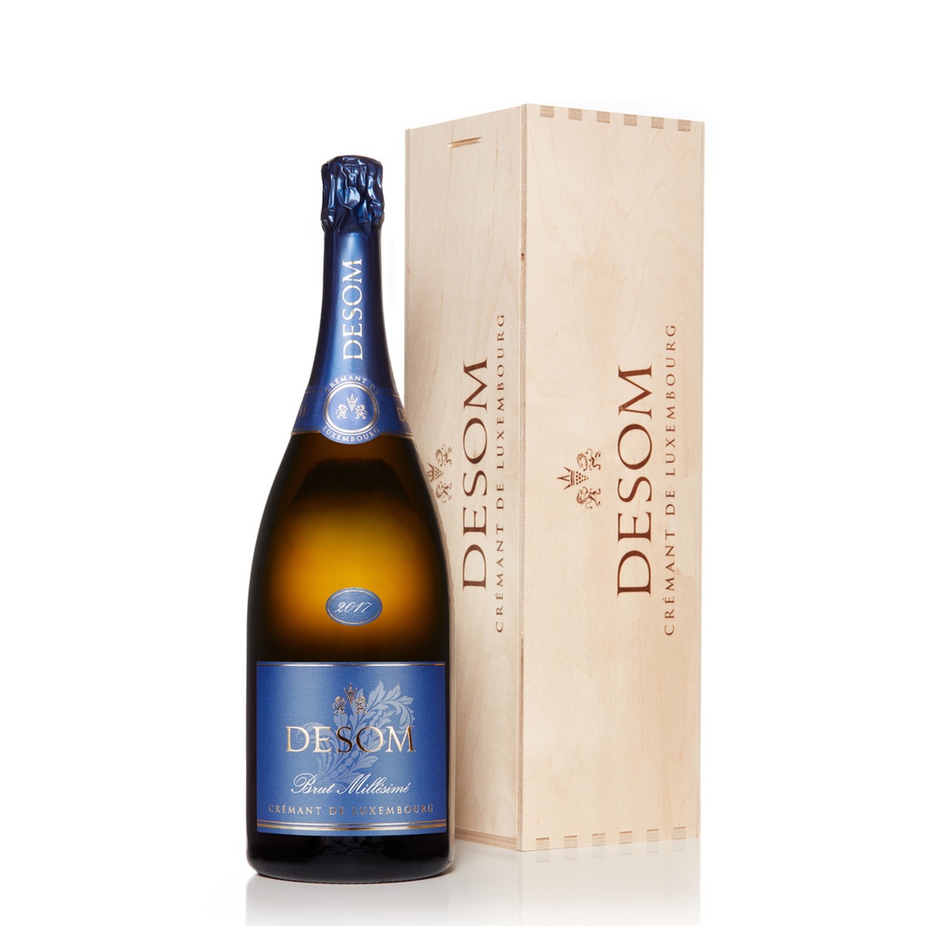 MAGNUM - CAISSE BOIS 
Desom Brut MILLESIME 2018 
CREMANT DE LUXEMBOURG 
GRANDE MÉDAILLE D`OR CMB 2022 